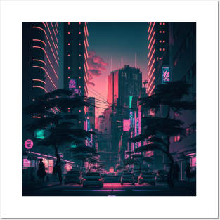 Sunset Vibe - Cyberpunk Cityscape Skyline Posters and Art